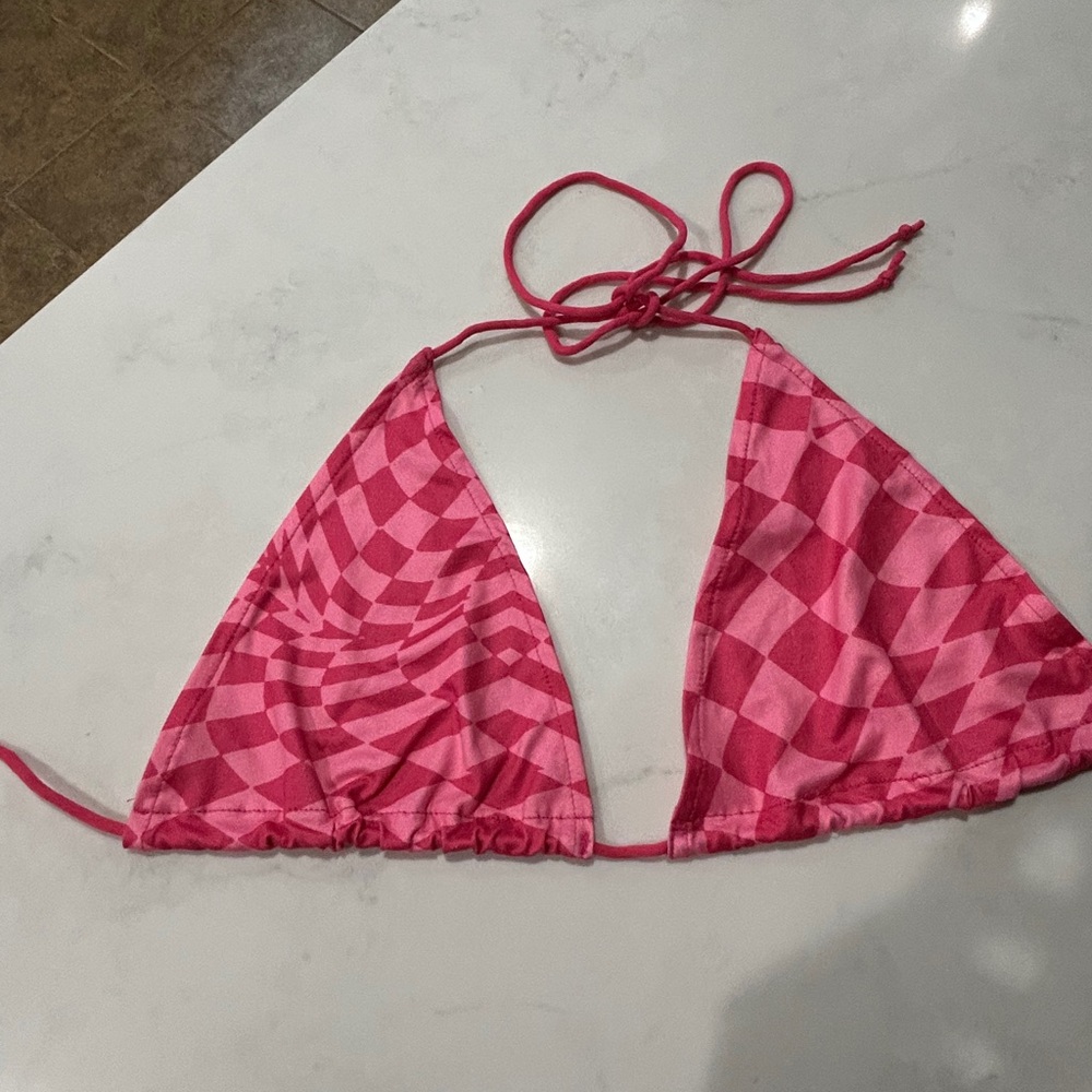 Pink and red checkered bikini top from SHEIN size M #bikinilife